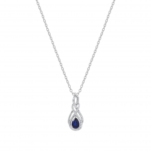 5X7 MM Pear Created Blue Sapphire & White Sapphire Ladies Swirl Teardrop Pendant, Sterling Silver
