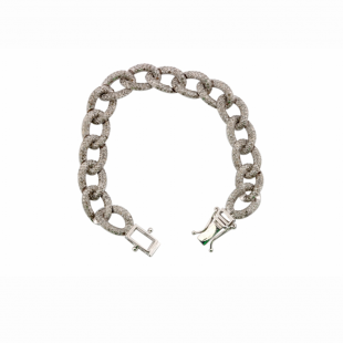 6.55 Carat (ctw) Round White Diamond Men's Cuban Link Chain Bracelet Sterling Silver