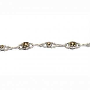 1.67 Carat (ctw) 14k White Gold Round Champagne And White Diamond Ladies Cluster Tennis Bracelet