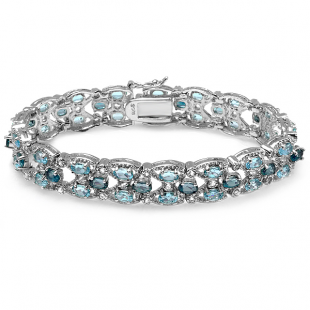 3 Colors of Topaz - Swiss London and Sky Blue Oval and Round Shape 17.00 CT Sterling Silver Tennis Bracelet (5.50 Inch Length x 0.47 Inch Wide)