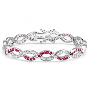 3.00 CT Real Round Cut Genuine Pink Topaz & White 925 Sterling Silver Tennis Bracelet (8 MM Width x 7.5 Inch Length)