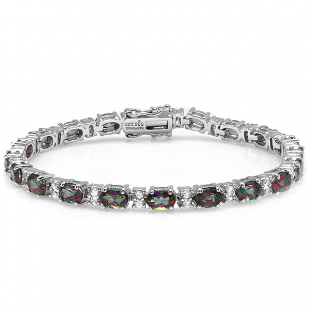 14.00 CT Real Oval & Round Cut Genuine Rainbow & White Topaz 925 Sterling Silver Tennis Bracelet (4 MM Width x 7.5 Inch Length)