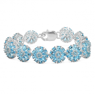 30.00 Carat (ctw) Sterling Silver Real Pear & Round Cut Genuine Blue Topaz Ladies Tennis Bracelet (7.25 Inch Length x 14.5 MM Wide)