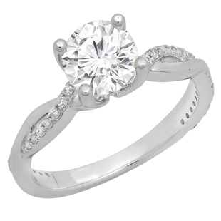 1.10 Carat (Ctw) 14K White Gold Round Moissanite & White Diamond Ladies Solitaire with Accents Bridal Engagement Ring
