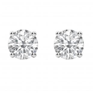 1.00 Carat (ctw) Round Moissanite Ladies Solitaire Fashion Stud Earrings 18K White Gold