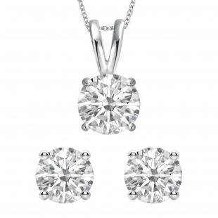 3.25 Carat (ctw) Round Moissanite Ladies Stud Earring & Pendant Jewelary Set 14K White Gold