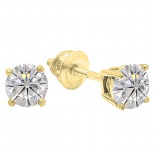 Charles and Colvard Forever Classic 4.5 mm Round Moissanite Solitaire Stud Earrings 10K Yellow Gold