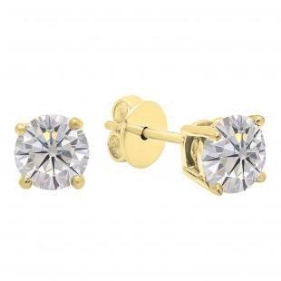 Charles and Colvard Forever Classic 4.5 mm Round Moissanite Solitaire Stud Earrings 14K Yellow Gold