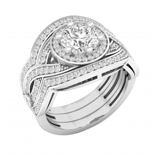 6.5mm Round Moissanite with White Diamond Engagement Ring Set for Women (White Diamond 0.53 ctw Color I-J Clarity I2-I3) in 10K White Gold