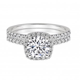 GRA Certified D Color VVS1 1.50 Cttw Round Moissanite Halo Bridal Wedding Ring Set for Women in 925 Sterling Silver