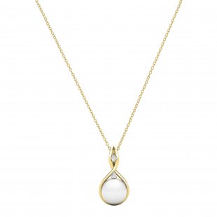 Round 8mm Cultured Freshwater Pearl & White Diamond Accent Charm Eternal Twist Pendant with 18 inch Gold Chain for Women in 14K Yellow Gold