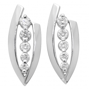 1.00 Carat (ctw) 14K White Gold Round Graduating Diamonds Journey of Life Ladies Earrings 1 CT
