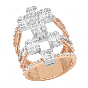 2.30 Carat (ctw) Baguette Princess & Round Diamond Ladies Fancy Engagement Ring 14K White & Rose Gold