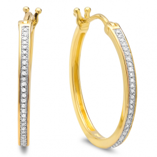 0.25 Carat (ctw) 18k Yellow Gold Plated Sterling Silver Round Diamond Ladies Hoop Earrings