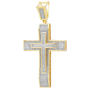 2.00 Carat (ctw) 18K Yellow Gold Plated Sterling Silver Micro Pave Diamond Mens Hip Hop Religious Cross Pendant