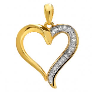 0.10 Carat (ctw) 18K Yellow Gold Plated Sterling Silver Round Diamond Micro Pave Setting Women's Heart Pendant