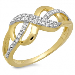 0.15 Carat (ctw) 18K Yellow Gold Plated Sterling Silver Round White Diamond Ladies Split Shank Infinity Love Promise Ring