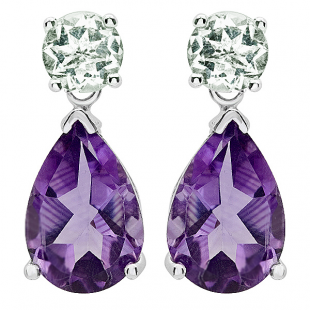 8.00 Carat (ctw) Sterling Silver Round Green Amethyst Tear Drop Purple Amethyst Ladies Dangling Stud Earrings 8 CT