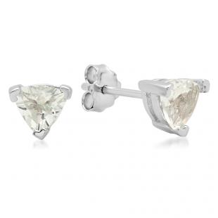 0.82 Carat (ctw) Sterling Silver Trilliant Cut Genuine Blue Aquamarine Ladies Basket Setting Stud Earrings 3/4 CT