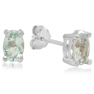 0.77 Carat (ctw) Sterling Silver Oval Cut Genuine Blue Aquamarine Basket Setting Stud Earrings 3/4 CT