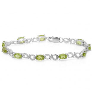 3.38 Carat (ctw) Sterling Silver Real Oval Cut Peridot & Round White Diamond Ladies Infinity Link Bracelet