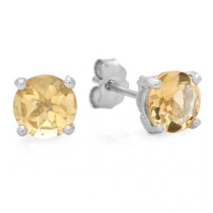 1.40 Carat (ctw) Sterling Silver Round Cut Genuine Citrine Ladies Basket Setting Stud Earrings
