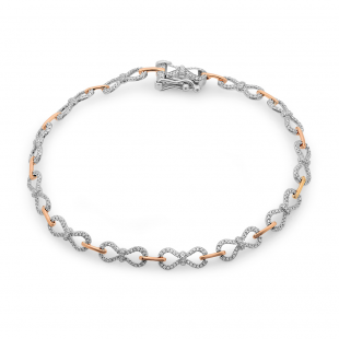 0.52 Carat (ctw) 14K Two Tone Gold Round White Diamond Ladies Infinity Bow Style Tennis Link Bracelet 1/2 CT