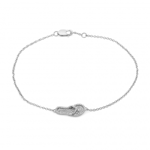 0.14 Carat (ctw) 14K White Gold Round White Diamond Ladies Slipper Shaped Anklet Cable Link Bracelet