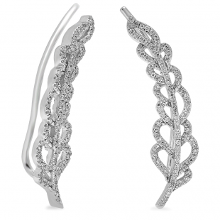 0.26 Carat (ctw) 14K White Gold Round Cut White Diamond Ladies Leaves Ear Cuff Crawler Climber Earrings 1/4 CT