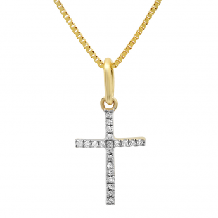 0.03 Carat (ctw) Dainty 14K Yellow Gold Round White Diamond Ladies Micro Pave Religious Cross Pendant