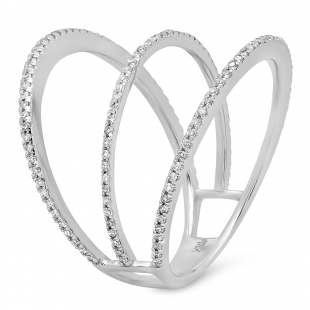 0.28 Carat (ctw) 14K White Gold Round White Diamond Ladies Anniversary Trio Wedding Band Geometric Ring 1/4 CT
