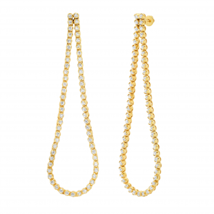 16.50 Carat (ctw) Round White Diamond Ladies Elongated Teardrop Earrings 18K Yellow Gold