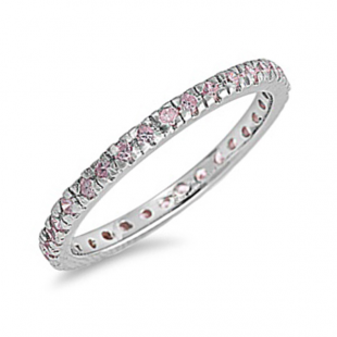 1.00 CT Rhodium Plated Round Pink CZ Cubic Zirconia Ladies Eternity Stackable Ring Wedding Anniversary Band (Available in size 6 7 8)