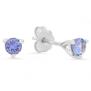 0.50 Carat (ctw) Sterling Silver Round Cut Tanzanite Ladies Basket Setting Stud Earrings 1/2 CT