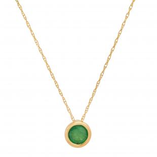 Round Emerald Solitaire Pendant with 18 Inch Gold Chain for Women (1.00 ctw Color Green Clarity Highly Included) in 10K Yellow Gold