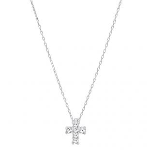 0.10 Carat (ctw) 18K White Gold Round Diamond Ladies Cross Pendant 1/10 CT (Silver Chain Included)
