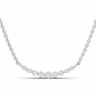Round White Diamond 9 Stone Graduating Style Curved Bar Pendant with 18 inch Gold Chain for Women (0.20 ctw, Color I-J, Clarity I1-I2) in 18K White Gold