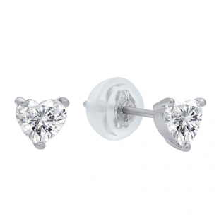 IGI CERTIFIED 0.50 Carat (ctw) 18K White Gold Heart Shape Diamond Ladies Stud Earrings 1/2 CT