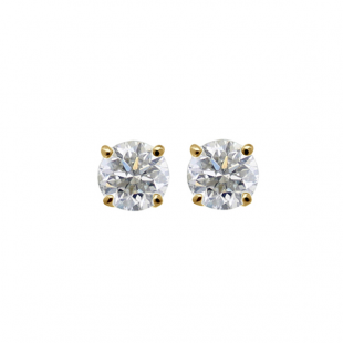 0.10 Carat (ctw) 14K Yellow Gold Round Cut White Diamond Ladies Stud Earrings (Push Back)