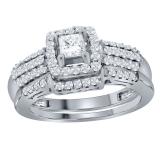 0.20 Carat (cttw) Round White Diamond Ladies Engagement Ring Band Set 10K White Gold