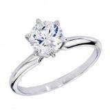 0.80 Carat (ctw) 14K White Gold Real Round Diamond Ladies Engagement Solitaire Ring 1 CT