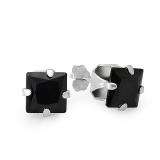 Sterling Silver 4mm Black CZ Square Stud Earrings
