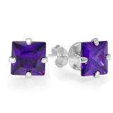 Sterling Silver 5mm Violet CZ Square Stud Earrings