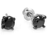 0.25 Carat (ctw) 10k White Gold Ladies Round Black Diamond Stud Earrings 3.5 mm wide 1/4 CT