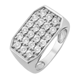 Round White Diamond Illusion Set Flat Top Flashy Hip Hop Pinky Ring for Men 1/4 CT (0.25 ctw Color I-J Clarity I2-I3) in 925 Sterling Silver