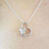 0.15 Carat (ctw) Sterling silver Round Diamond Butterfly Charm Heart Pendant