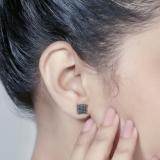 0.50 Carat (ctw) Sterling Silver Black Diamond Dice Shape Ice Cube Mens Hip Hop Iced Stud Earrings 1/2 CT