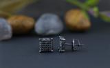 0.50 Carat (ctw) Sterling Silver Black Diamond Dice Shape Ice Cube Mens Hip Hop Iced Stud Earrings 1/2 CT