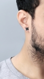 0.07 Carat (ctw) Round Black Diamond Kite Shape Mens Hip Hop Iced Stud Earring (Only 1Pc) Black Rhodium Plated Sterling Silver
