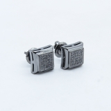 0.15 Carat (ctw) Black Rhodium Plated Sterling Silver Black Real Diamond Kite Shape Mens Hip Hop Iced Stud Earrings